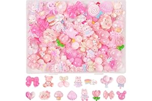 Damyda 70 Pcs Resin Charms Slime pink Charms Cute Embellishments Bulk Mixed Ornament Decorations Accessories