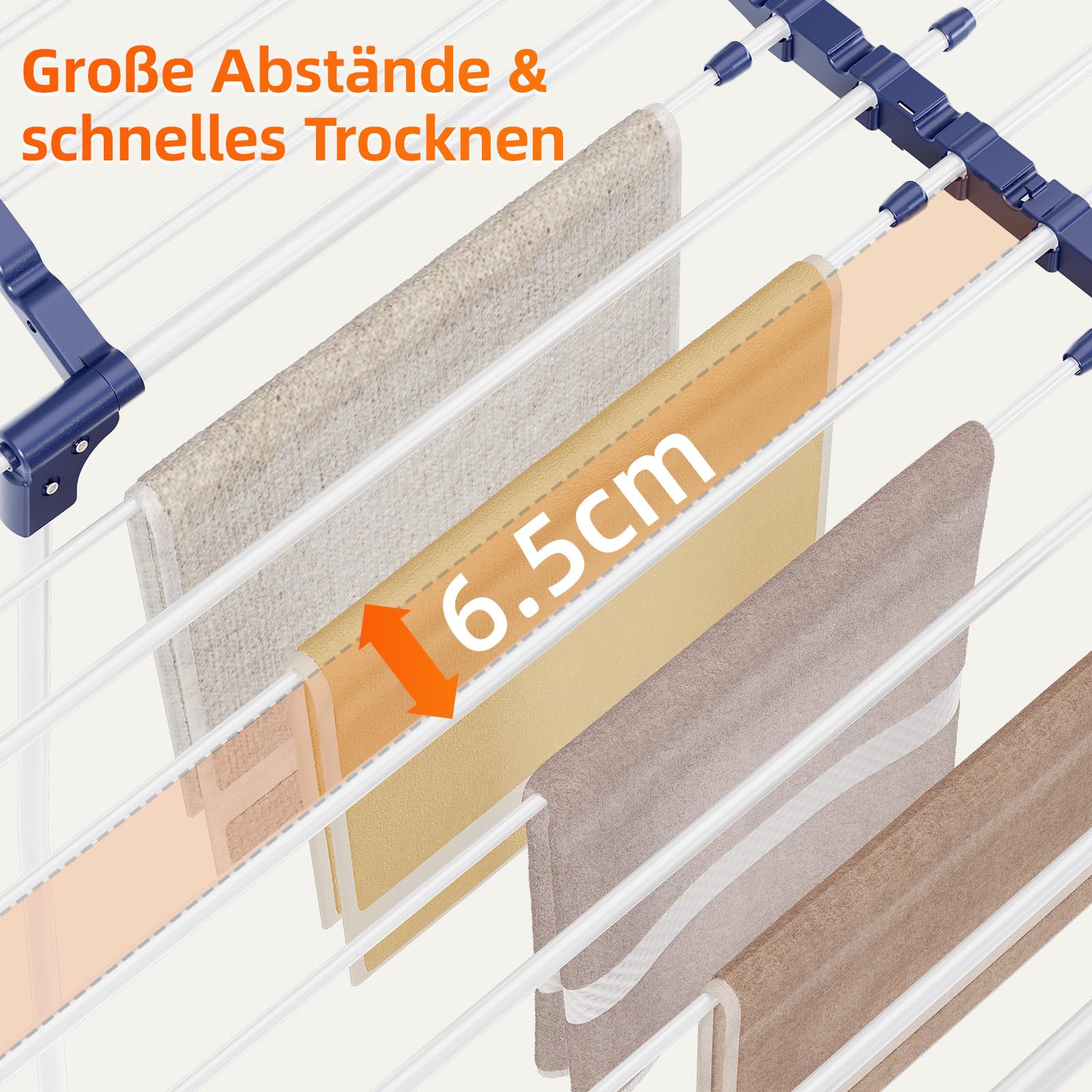 KINGBOARD Wäscheständer klappbar ausziehbar, Flügelwäscheständer 57 x 162 x 86 cm, Stabiler Standtrockner mit rutschfesten Füßen für Innen und Außen, Weiß 8