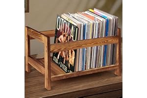 ECOLOVI Vinyl Record Storage, Record Holder Organizer Fits 7"-12" 100 Records Albums DVDs or CDs, Wooden Box Magazine File Holder CD Storage Crate Racks, Ideal for Retro Home Decor Vinyl Record Player