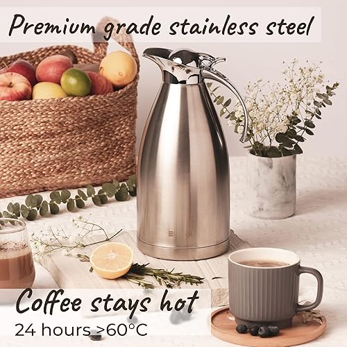 Thermal Coffee Carafe by PYKAL, Insulated Stainless Steel, 68Oz/2