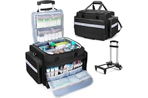 Damero Rolling Medical Bag with Detachable Trolley, Empty Emergency Response Supplies Bag with Removable Dividers, Medical Equipment Storage Bag for Home Health Nurses, Doctors, EMT, EMS, Black