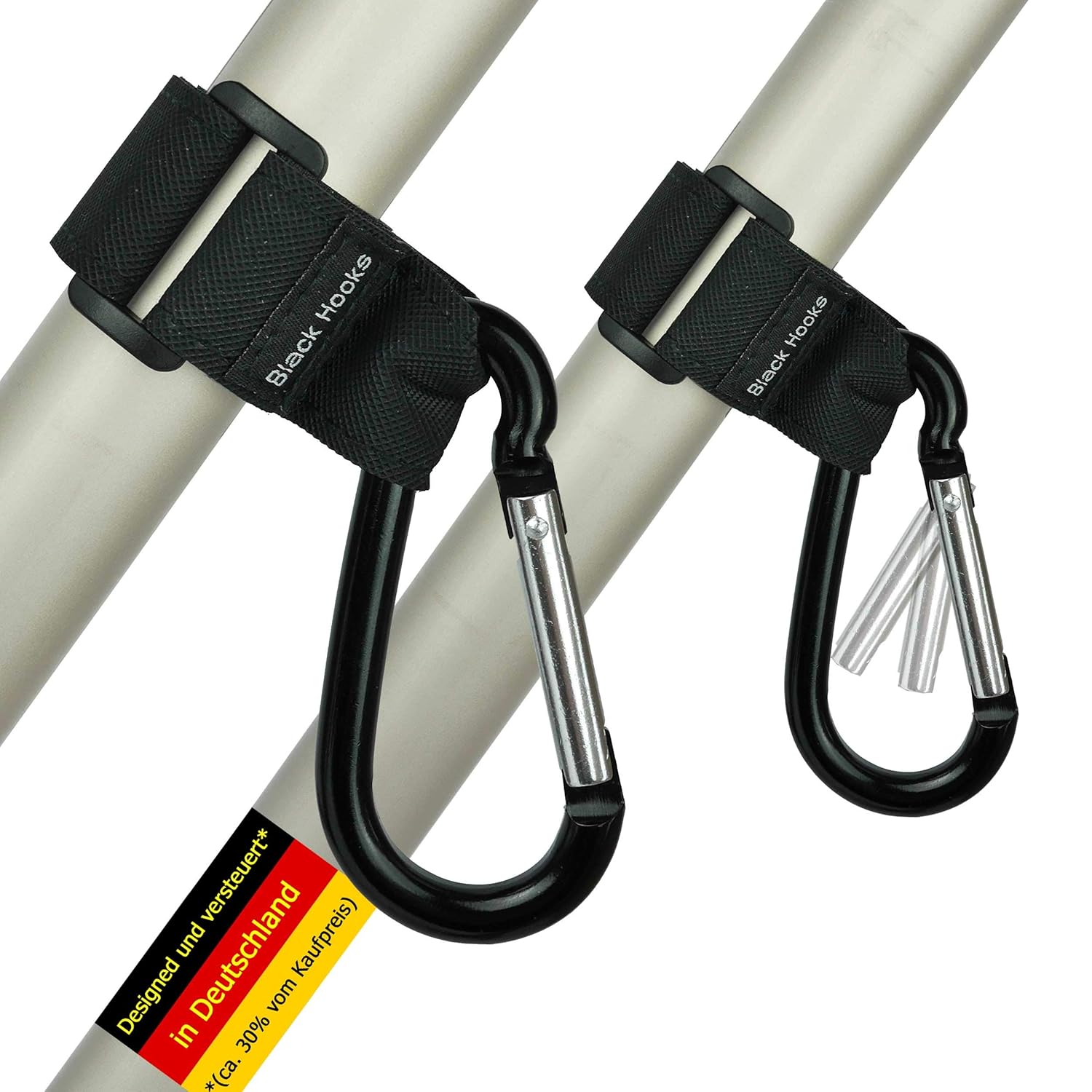 Kinderwagen Haken, Anti-Rutsch Karabiner Kinderwagen Zubehör, Anhänger, Befestigung für Wickeltasche Black Hooks 2er Pack