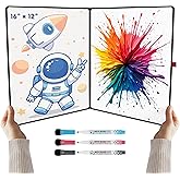 iNenya Double-Sided White Board 16&times;12inch - Expands to 24&ldquo;&times;16&rdquo; Dry Erase Board with 3 Markers &amp; Anti-Ghosting Surface | Magnetic-Ready | Ultra-Thin for Office,School,Travel,Home(16"&times;12"-Black)