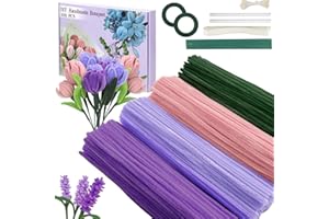 400 Piece Pipe Cleaners Craft Set,4 Colors Bulk Pastel Chenille Stems for Craft, Pipe Cleaner Flowers Making Kit with Floral 