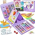 Art Supplies, 272 Pack Art Set Drawing Kit for Girls Boys Teens Artist, Deluxe Gift Art Box with Trifold Easel, Origami Paper, Coloring Pad, Drawing Pad, Pastels, Crayons, Pencils, Watercolors(Purple)