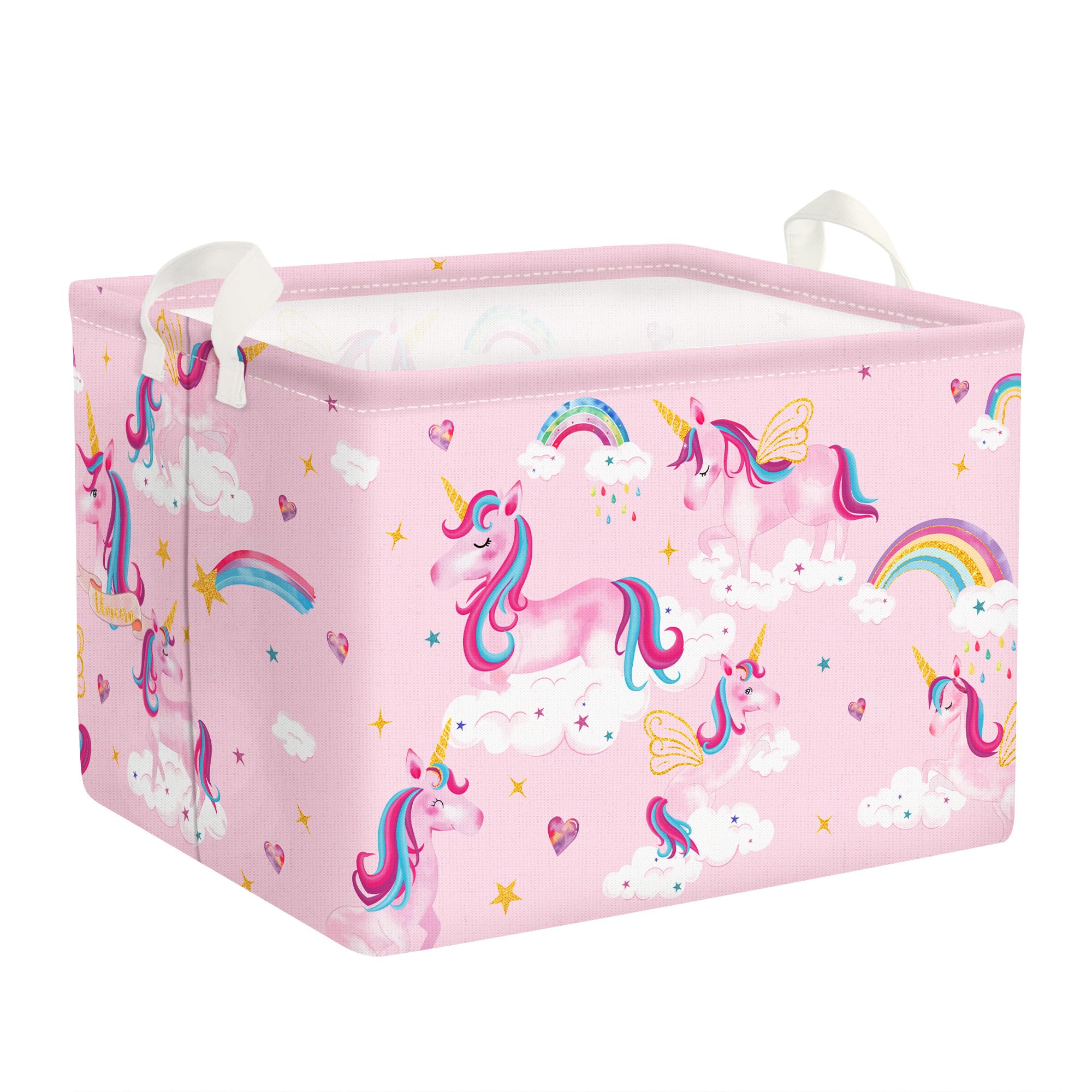Clastyle Pink Unicorn Baby Laundry Hamper Collapsible Clothes Kids Storage Basket Waterproof Girls Toy Box for Nursery Room, Cloud, 40x30x30 cm