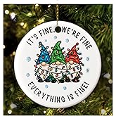 Hyturtle Gnome Christmas Ornament 2025 – Funny Everything is Fine Ornament – Ceramic Gnome Ornaments for Christmas Tree – Cute Gnomes Christmas Decoration Gift for Women Men