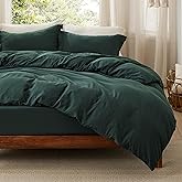 Bedsure Duvet Cover Queen Size with Fitted Sheet - 4 Pieces Prewashed Cotton-Like Polyester Extra Soft Bedding Set, Includes 1 Duvet Cover 90x90 Inches, 2 Pillow Shams, 1 Fitted Sheet, Forest Green