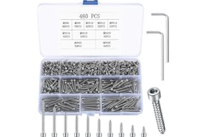 QIWUHAI Metric Hex Socket Cap Head Self Tapping Screws, 480pcs M3 Stainless Steel Socket Head Cap Wood Screws Assortment Kit, Hex Drive Head Cap Self Drilling Screws(480 Silver)