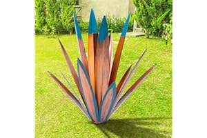 TOMBABY Large Leaf Thickened Metal Agave Plant Outdoor Decoration Desert Courtyard Art Plant Garden Decoration Outdoor Metal Art Floral Gift (1, Blue)
