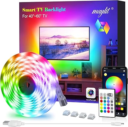 amazon co jp maylit ledストリップライト テレビ用ledバックライト tvbluetoothコントロール音楽と同期 usbバイアス照明 tvledライトキット リモコン付き rgb 5050 led色変化ライト 部屋 寝室用 6 56ft diy 工具 ガーデン