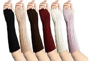 WINTERLACE 6 Pairs Long Fingerless Gloves, Cable Knit Arm Warmer Sleeve Premium Long Thermal