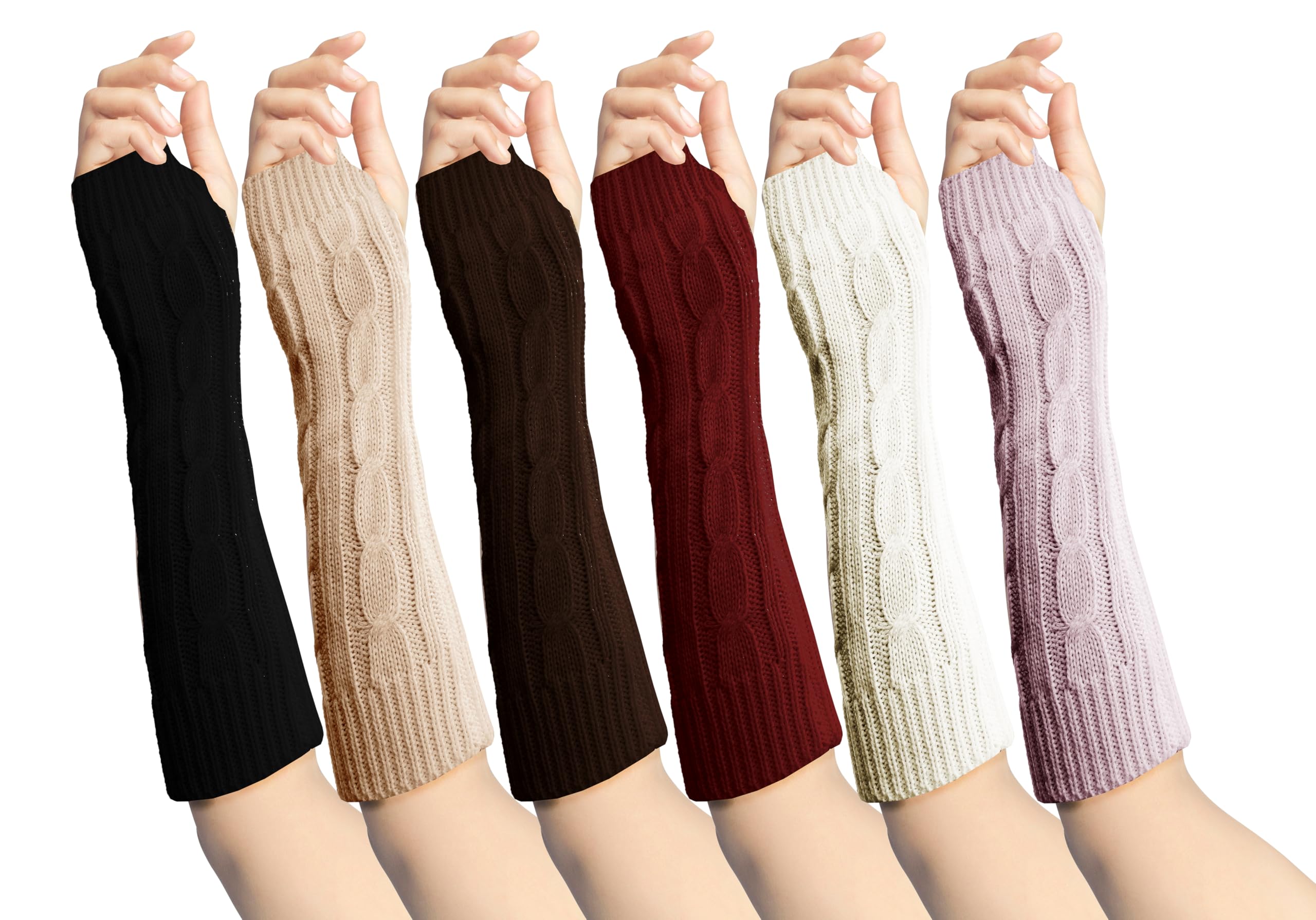 Photo 1 of 6 Pairs Long Fingerless Gloves, Cable Knit Arm Warmer Sleeve Premium Long Thermal