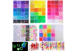 SJZWSD 5 Boxes Bracelet Making Kit Pony Beads, 6x9mm Kandi Rave & Hair Beads Set with UV Color Changing, Glow-in-Dark, Chrome & Alphabet Letters for Friendship Jewelry DIY Crafts