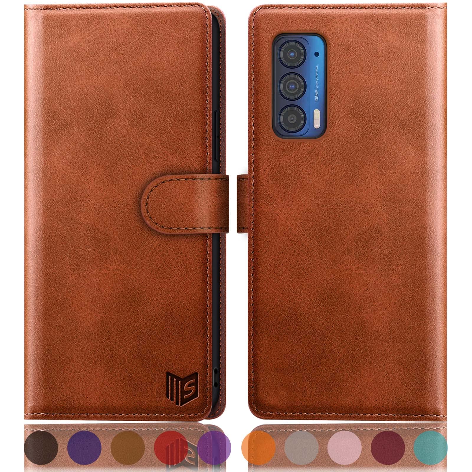 Photo 1 of SUANPOT for Motorola Moto Edge 5G UW/Edge 2021 Wallet case?RFID Blocking?Credit Card Holder,Flip Folio Book PU Leather Phone case Shockproof Cover Women Men for Moto Edge 5G UW/Edge 2021(Light Brown)