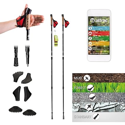 ATTRAC Nordic Walking Stöcke Classic Teleskop verstellbar & super leicht inkl. Workout und Sport App Wanderstöcke mit Anti-Sh