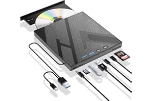 WBACON 7 in 1 External Blu-ray Drive, USB 3.0 Type-C Optical External Bluray/DVD Drive Burner with SD/TF Port, Support 100G Bluray Disc R/W for PC Compatible with Windows XP/7/8/10/11 Mac Laptop Desktop