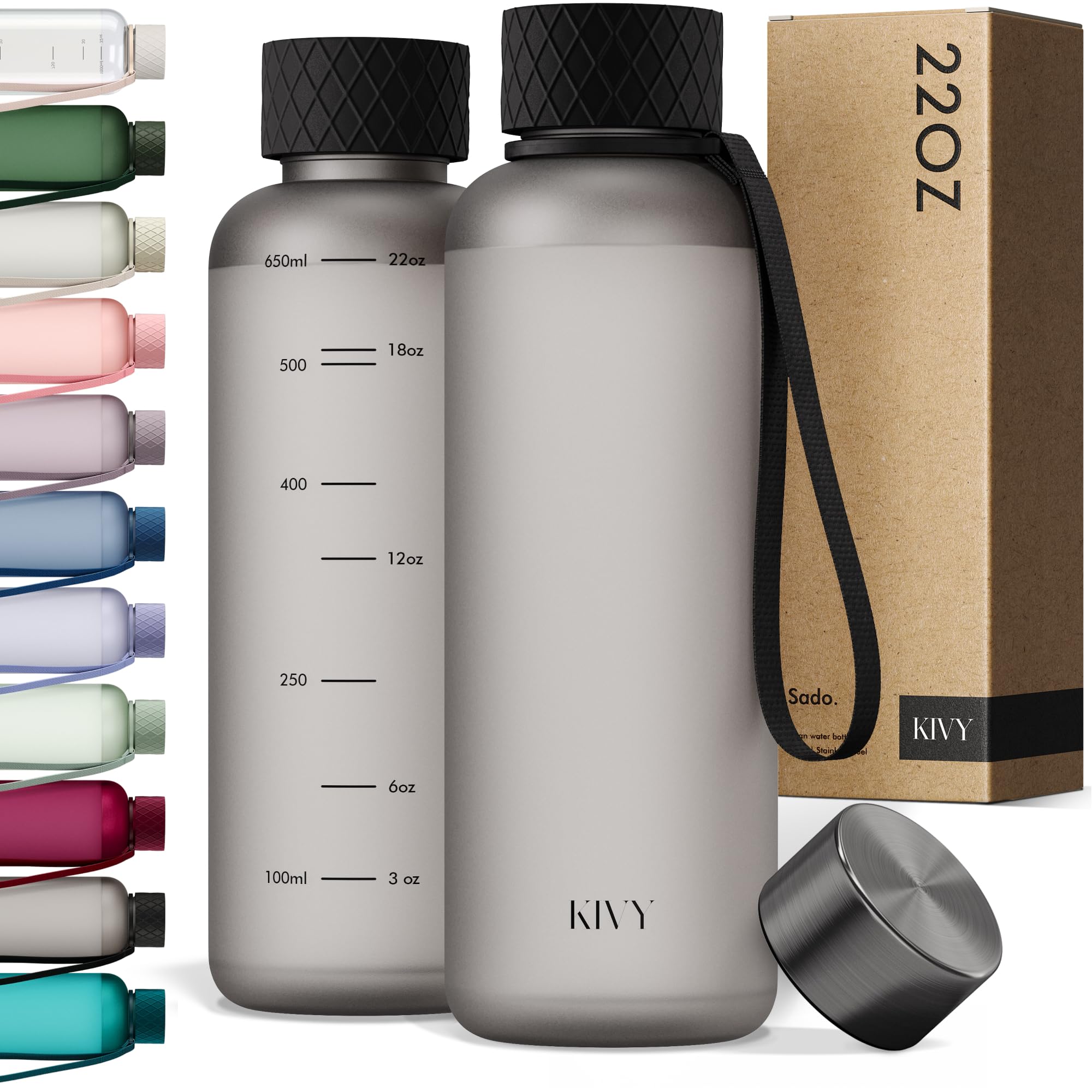Photo 1 of KIVY Slim Water Bottle 22oz [Lightweight & Shatterproof] - Reusable Tritan Water Bottle - Leak Proof Bottle for Women & Men - Water bottle no straw - Dishwasher Safe Water Bottle BPA Free