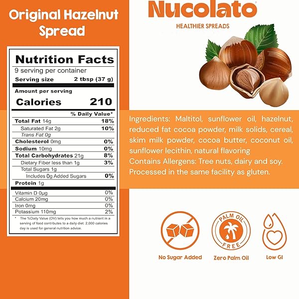 NUCOLATO HAZELNUT SPREAD | HEALTHY SNACKS, PROTEIN SNACKS & GLUTEN FREE KETO, SUGAR FREE BREAKFAST, HEALTHY KETO FOOD GOURMET SPREAD IDEAL FOR FRUIT & DESSERTS