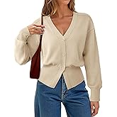 Gaharu Womens Open Front Cardigan Sweaters Long Sleeve Knitted Button Tops Casual V-Neck Peplum Outerwear for Women Trendy