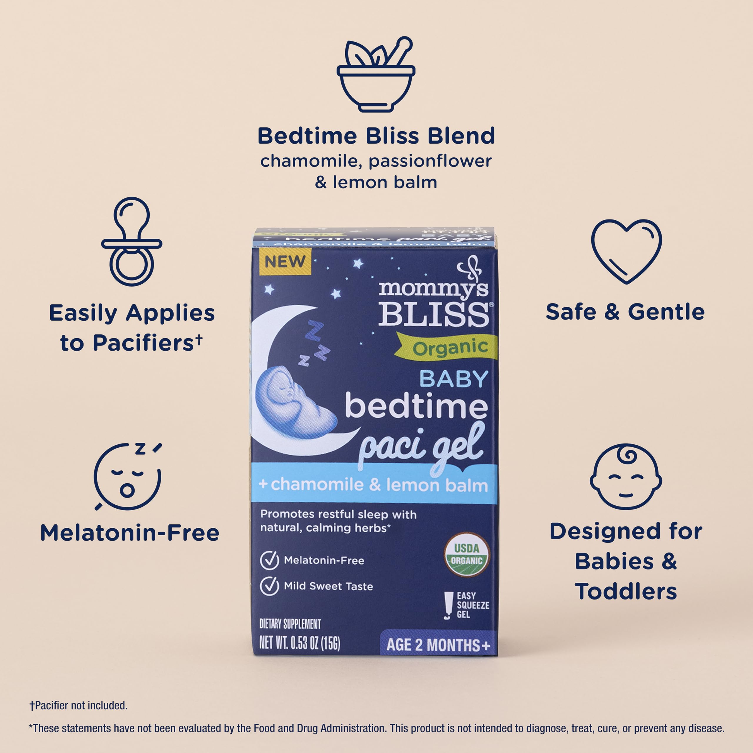 Mommy's Bliss Organic Baby Bedtime Paci Gel, Promotes Restful Sleep*, Melatonin Free, Age 2 Months+, 0.53 Fl Oz