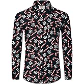 Arvilhill Men's Christmas Shirts Long Sleeve Ugly Xmas Button Shirts (S-XXL)