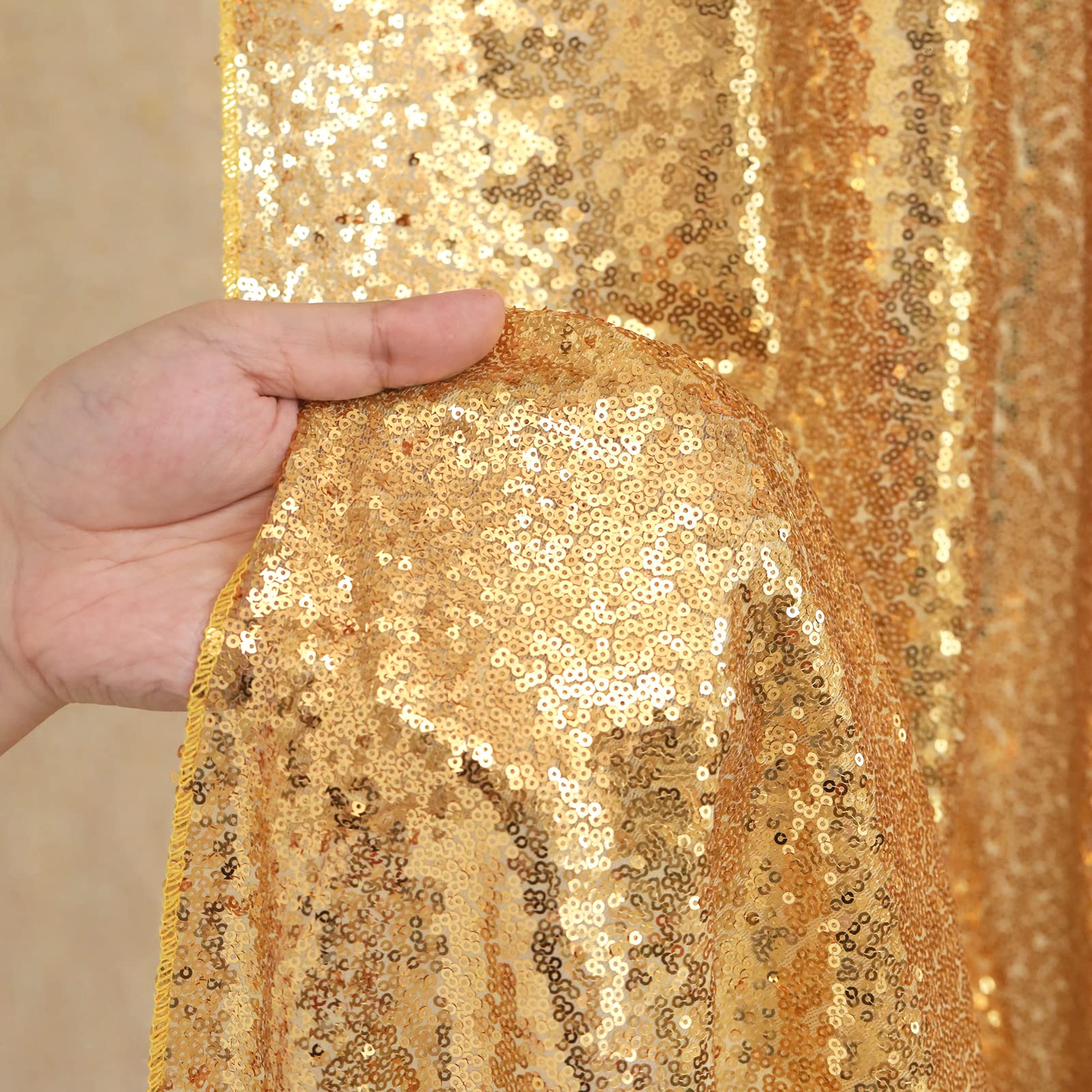 Gold Sequin Backdrop Curtain Panels Stage 2 Pieces 2FTx8FT Sheer Gold Curtains Backdrop Photo Backdrop Curtains for Wedding Birthday Party Background Drapes Christmas Decorations
