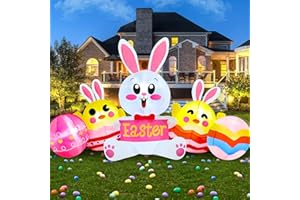 Danxilu 8 FT Long Easter Inflatables Outdoor Decorations - Bunny, Chicks & Easter Egg Combo Inflatable Easter Yard Decorations Built-in LEDs for Holiday Indoor Party Patio Lawn Blow Up Bunny Decor