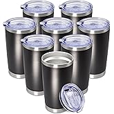 20 oz Tumbler Coffee Travel Tumblers Bulk with Lid Stainless Steel Double Wall Vacuum Insulated Mug Powder Coated Cups fit Car Cupholder for Hot and Cold - Black, 8Pack