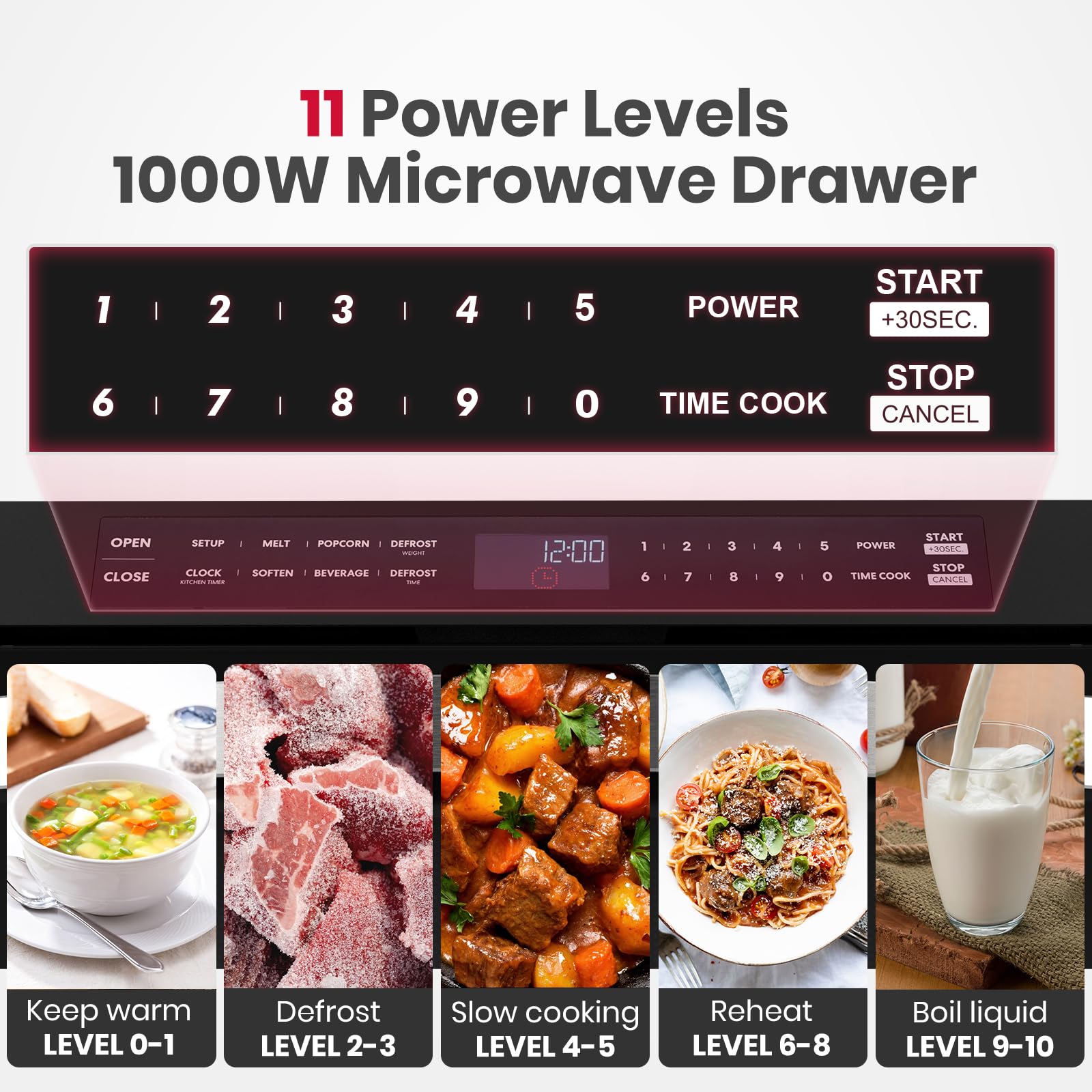 GASLAND 1.2 cu. ft. Microwave Drawer 24 Inch, 1000W Built in Drawer Microwave, Under Counter Microwave, Under The Cabinet Microwave with 11 Custom Cooking Levels, Touch Controls, Stainless Steel