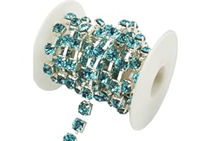 AEAOA 1 Yard 8mm Crystal Rhinestone Trims Chain Wedding Dress Sewing Craft Embellishments (Silver+Aquamarine Rhinestone)