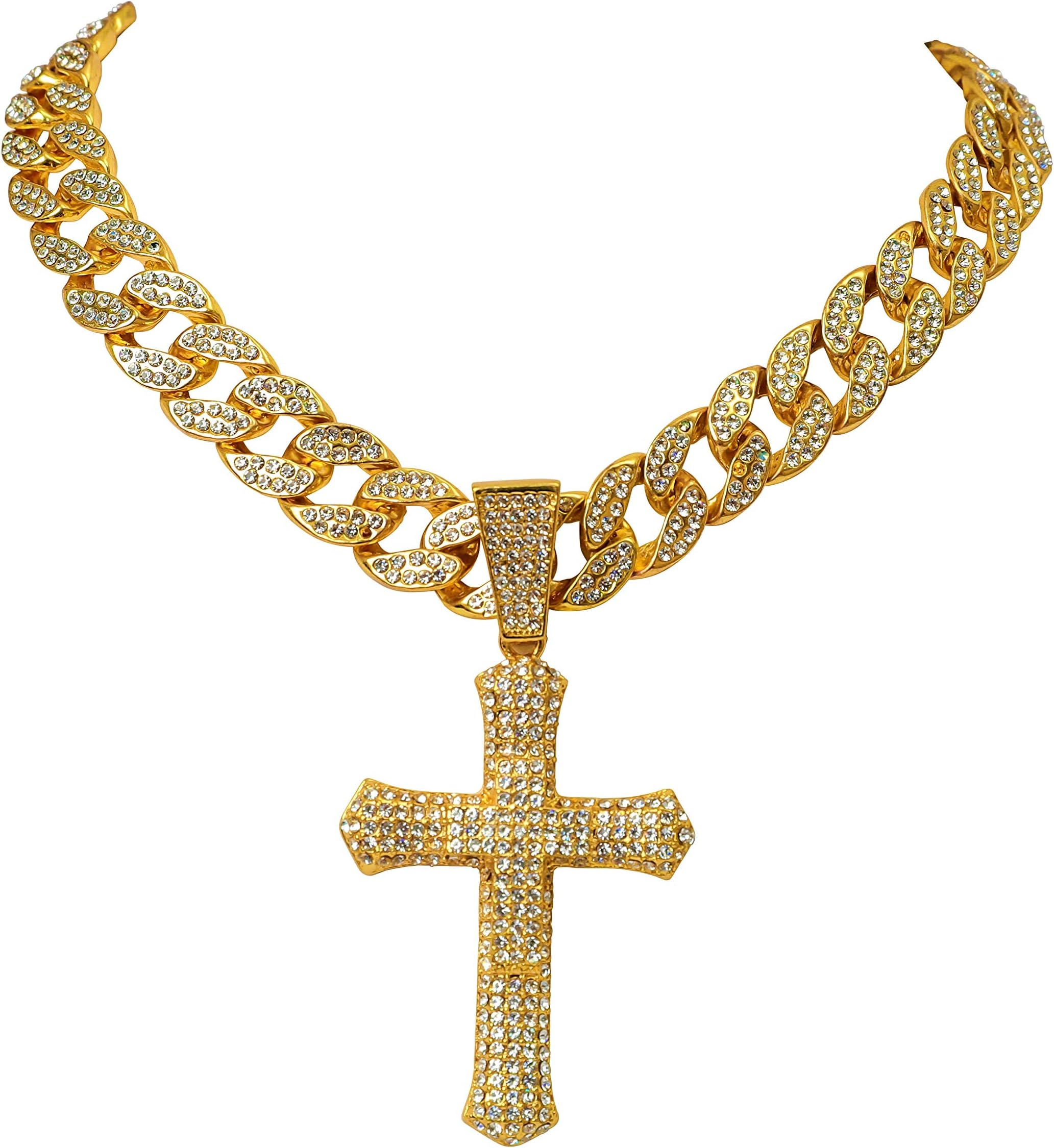 Full Iced Out Hip Hop Cross Pendant w/ 18" Full Iced Cuban Choker Chain Necklace Set
