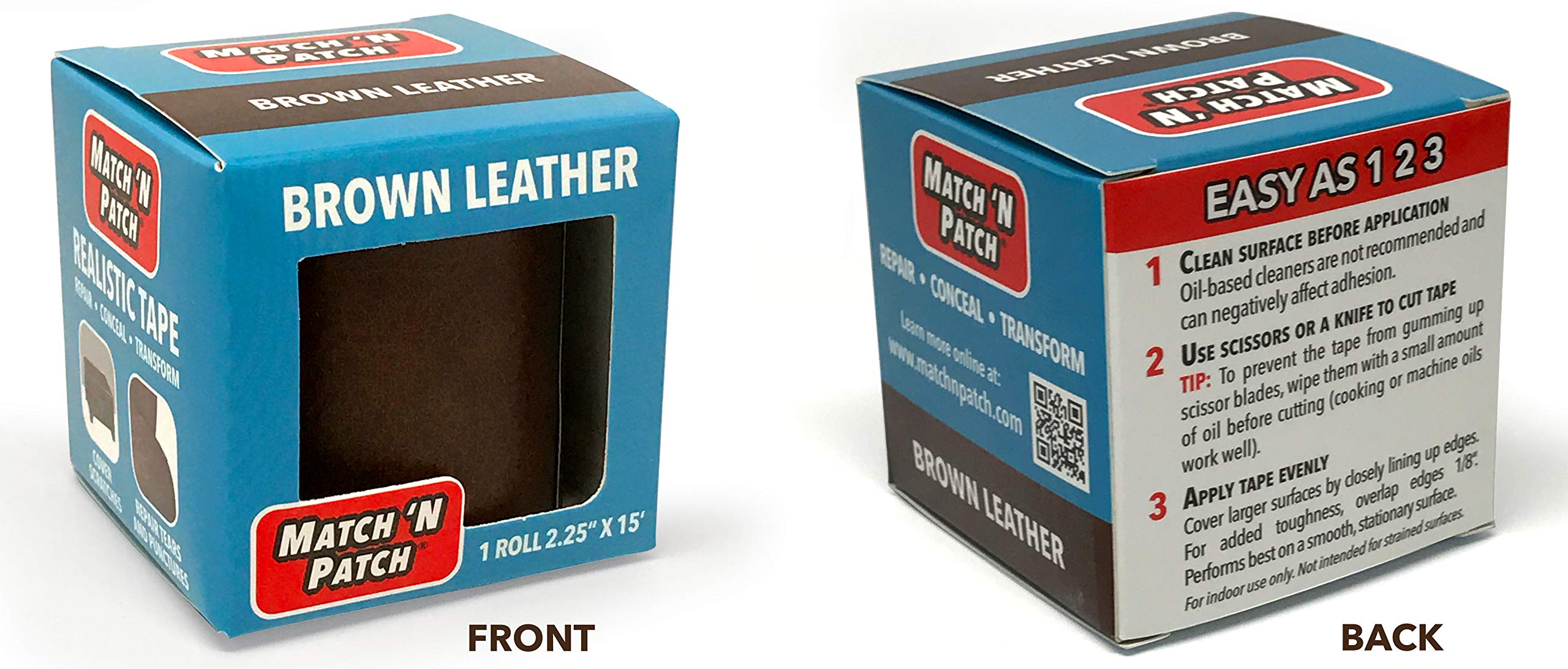 MATCH 'N PATCH Realistic Leather Repair Tape - Durable, Easy-to-Apply, Professional Grade, Versatile Use, Designed in North Carolina for Furniture Restoration, Home Decor & DIY - Brown - 15' x 2.25