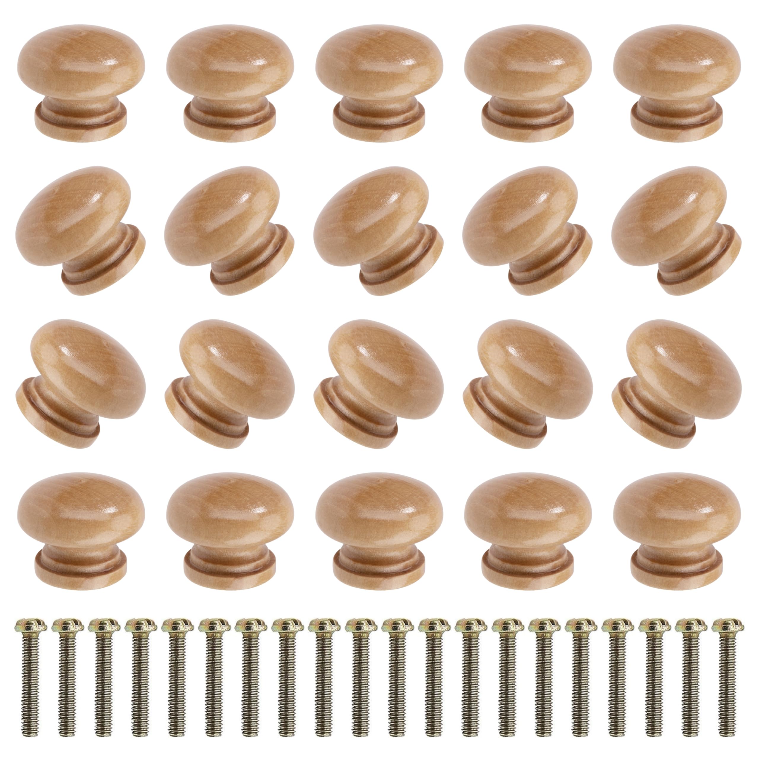 MengH-SHOP Cabinet Knob Wooden Knobs 24mm Round Door Knobs Painted Mushroom Shape Pull Handle with Screws for Cabinet Wardrobe Drawer Cupboard 20 Pieces