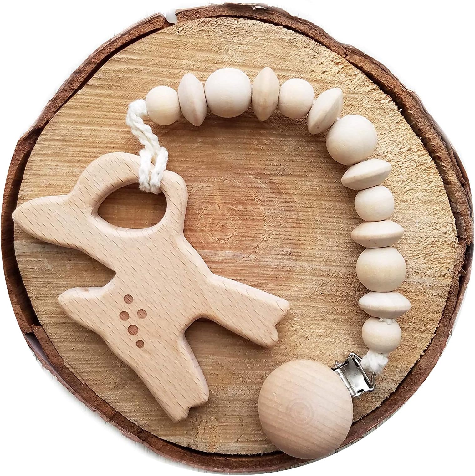 Natural Wooden Teething Toy Interchangeable Pacifier Holder Strap Beaded Clip Neutral baby Toys