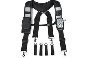 KUNN Tool Belt Suspender Magnetic Work Suspender with Moveable Phone Holder for Carpenter Electrican,Gray