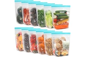 SPLF 12 Pack Reusable Gallon Freezer Bags Dishwasher Microwave Safe, 1 Gallon BPA Free Leakproof Food Storage Bags, Silicone Free Containers for Meal Prep, Fridge Kitchen Organization