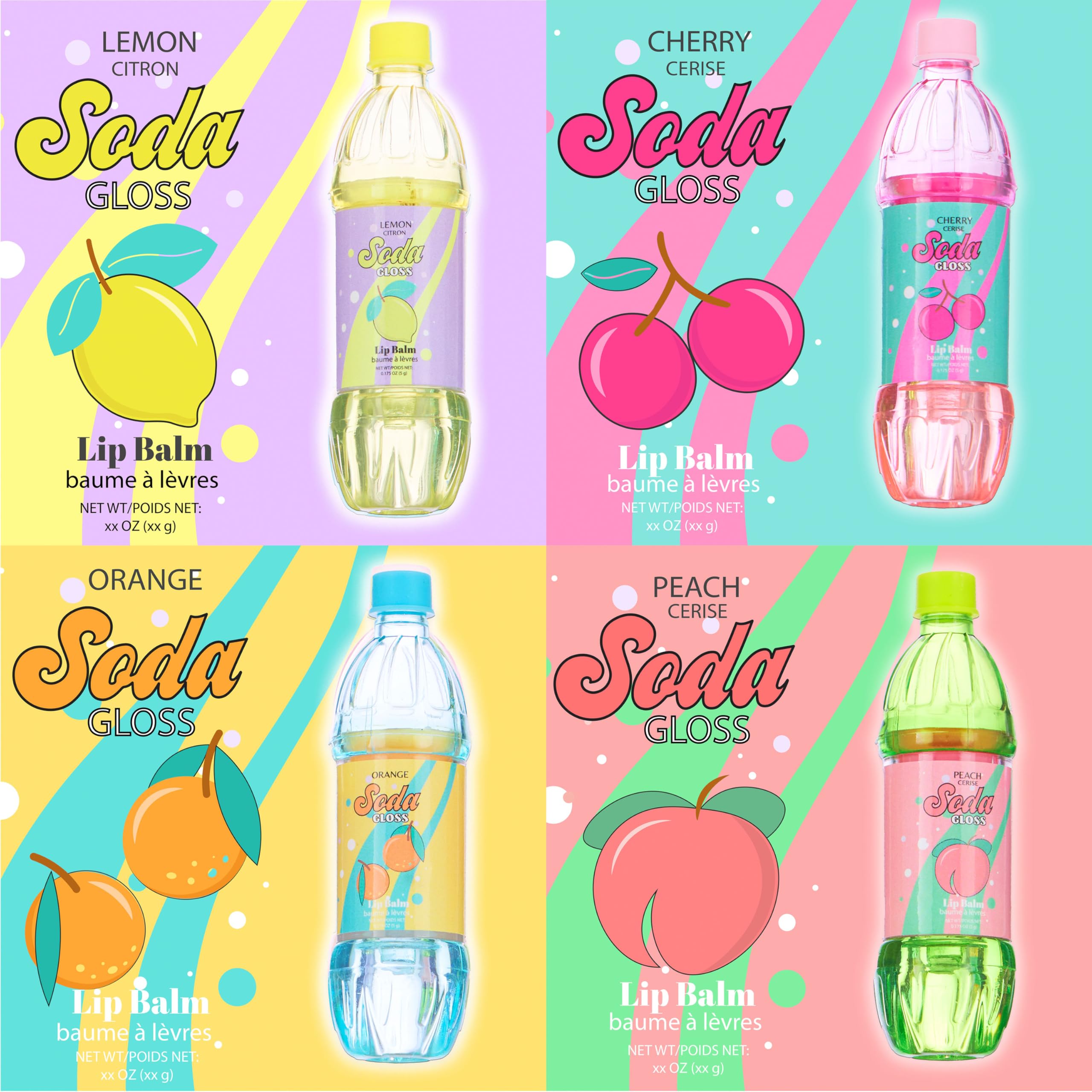 8pc Pop Gloss - Novelty Soda Fruity Flavored Lip Balm Set, Vending Machine Soda Lip Balm Collection, Safe and Non-Toxic Lip Gloss Gift Set For Girls
