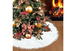 SevenFish Christmas Tree Skirt, 48 inch White Lace Christmas Tree Skirt Soft Double Layers Burlap Tree Skirt for Rustic Christmas Decorations