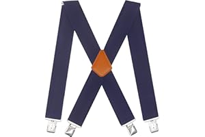 Doloise Men's Suspenders X Back 2 Inches Wide with Extra Heavy Clips Adjustable Braces for Men Suspender