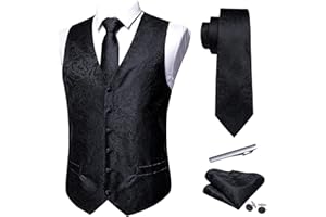Barry.Wang Mens Suit Vest Paisley Silk Jacquard Waistcot Ties Set Formal/Leisure 5PCS