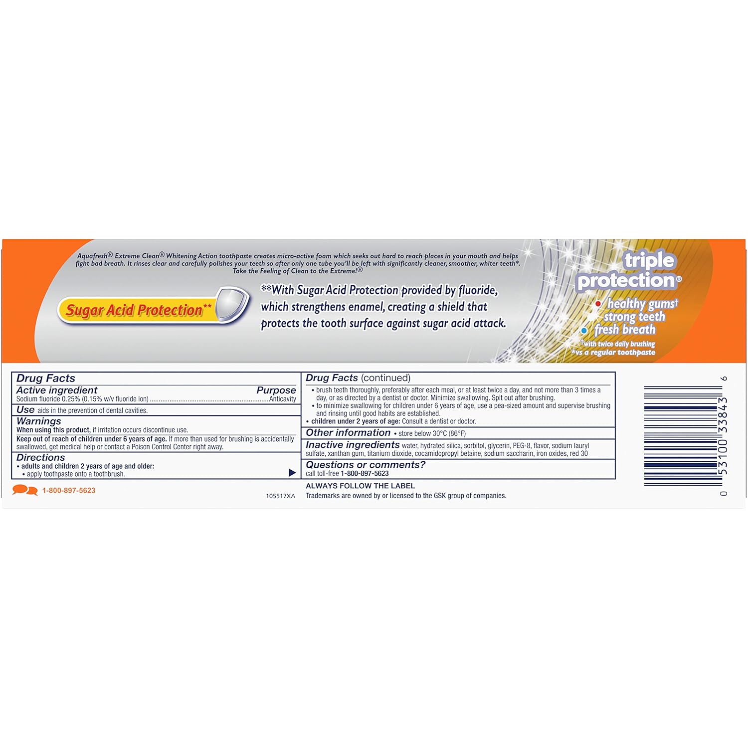 Aquafresh Extreme Clean Whitening Action Fluoride Toothpaste for Cavity Protection, 5.6 ounce Twinpack (two 5.6oz tubes) : Beauty