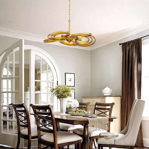TOCHIC MODERN CHANDELIER FOR DINING ROOM,5-LIGHT GOLD METAL CHANDELIER,MID CENTURY CHANDELIERS,RINGS FARMHOUSE CEILING LIGHT FIXTURE FOR BEDROOM,LIVING ROOM,KITCHEN ISLAND,ENTRYWAY,FOYER 26.3″ D
