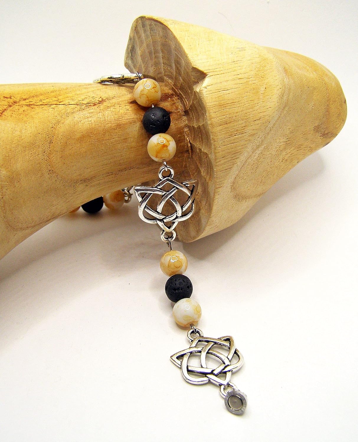 Diffuser Bracelet, Cream Glass Beads with Black Lava Beads Diffuser Bracelet, Cream Glass Beads with Black Lava Beads