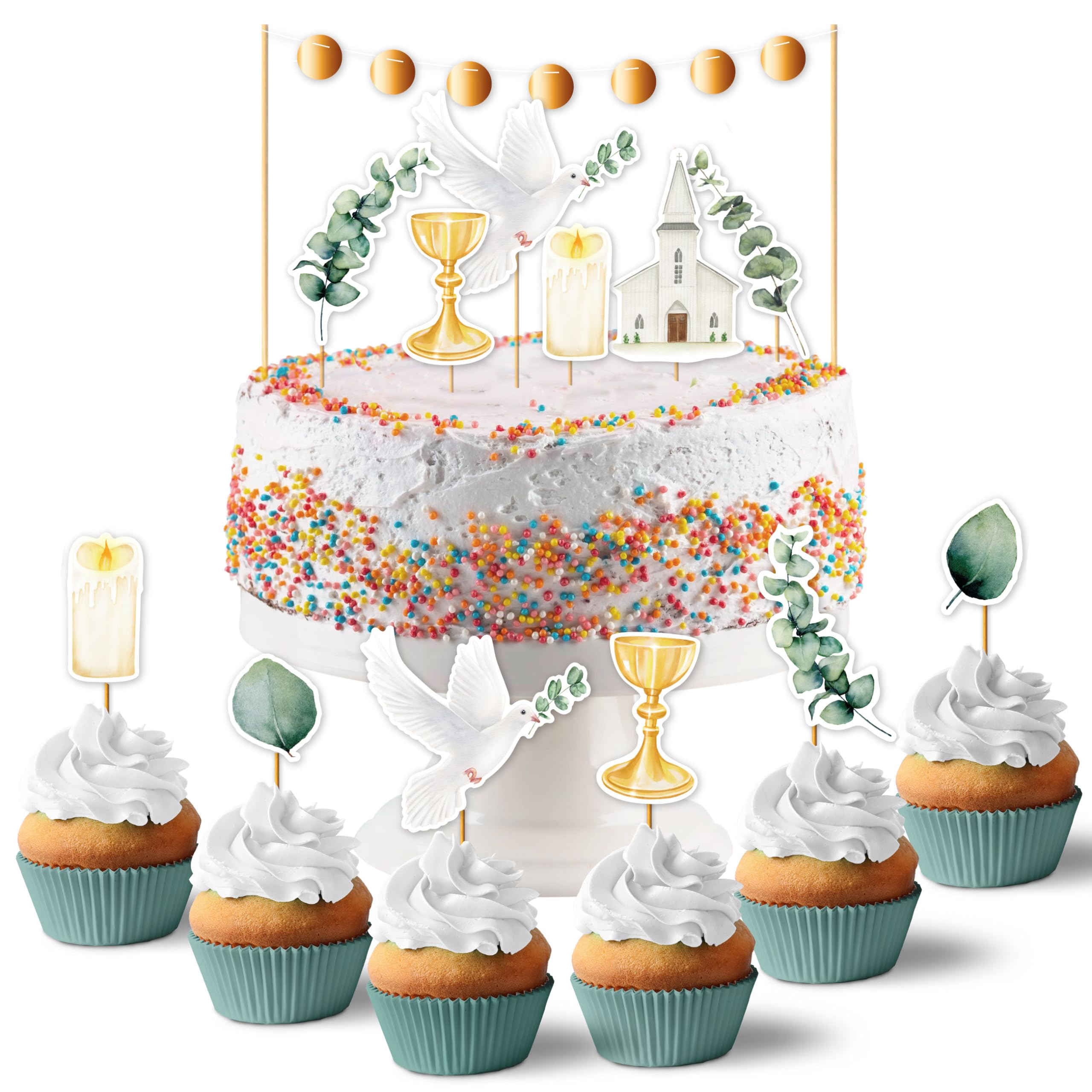 Papierdrachen - Festive cake topper for a unique cake decoration - cake toppers 19 pieces - for various occasions such as christening, communion, confirmation - eucalyptus - set 1