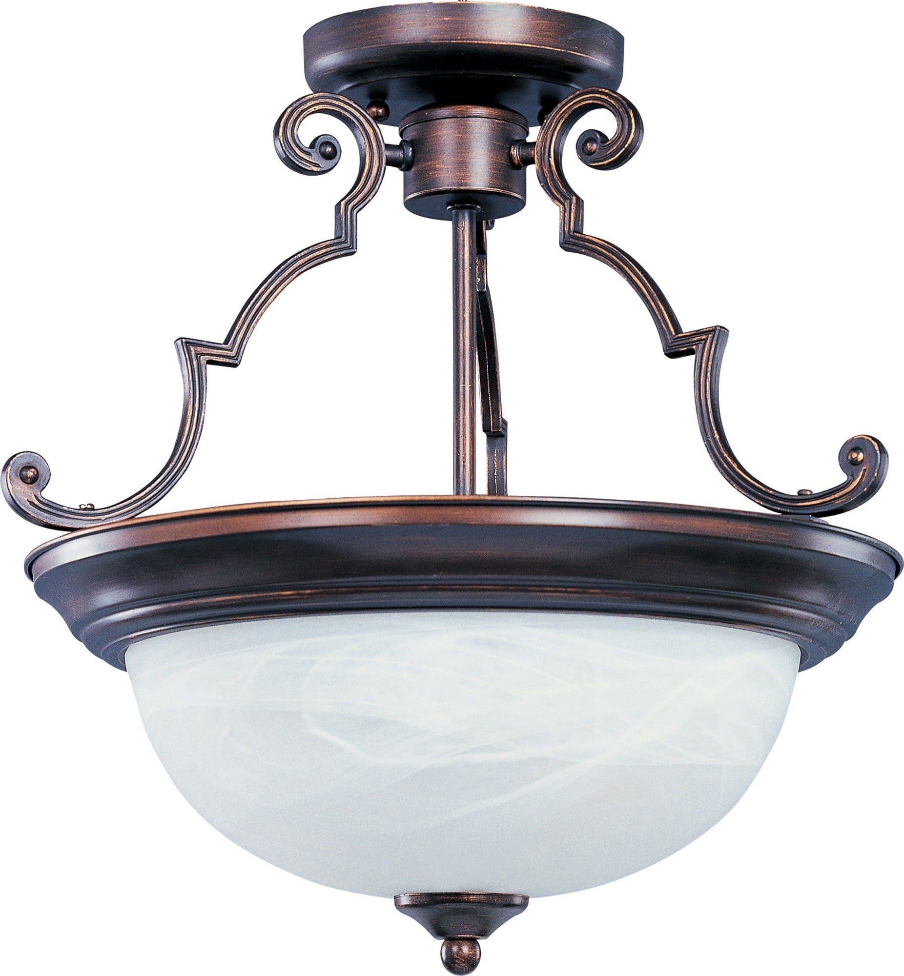 Maxim5843MROI Essentials Marble Glass Bowl Semi Flush, 2-Light 120 Total Watts, 14" H x 15" W, Oil-Rubbed Bronze
