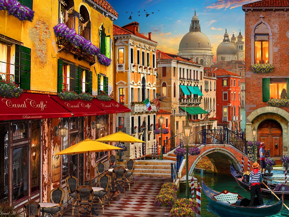Vermont Christmas Company Venice Cafe Jigsaw Puzzle 550 Piece - Venice Canals Puzzle for Adults - Large, Interlocking Pieces — image 1