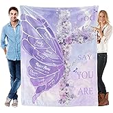 Christian Gifts for Women, Inspirational Faith Blanket, Spiritual Throw Blanket for Adults, Birthday Gifts for Mom, Sister, Friend, Daughter, Christian Butterfly Blanket (Purple 2, 60*50inch)