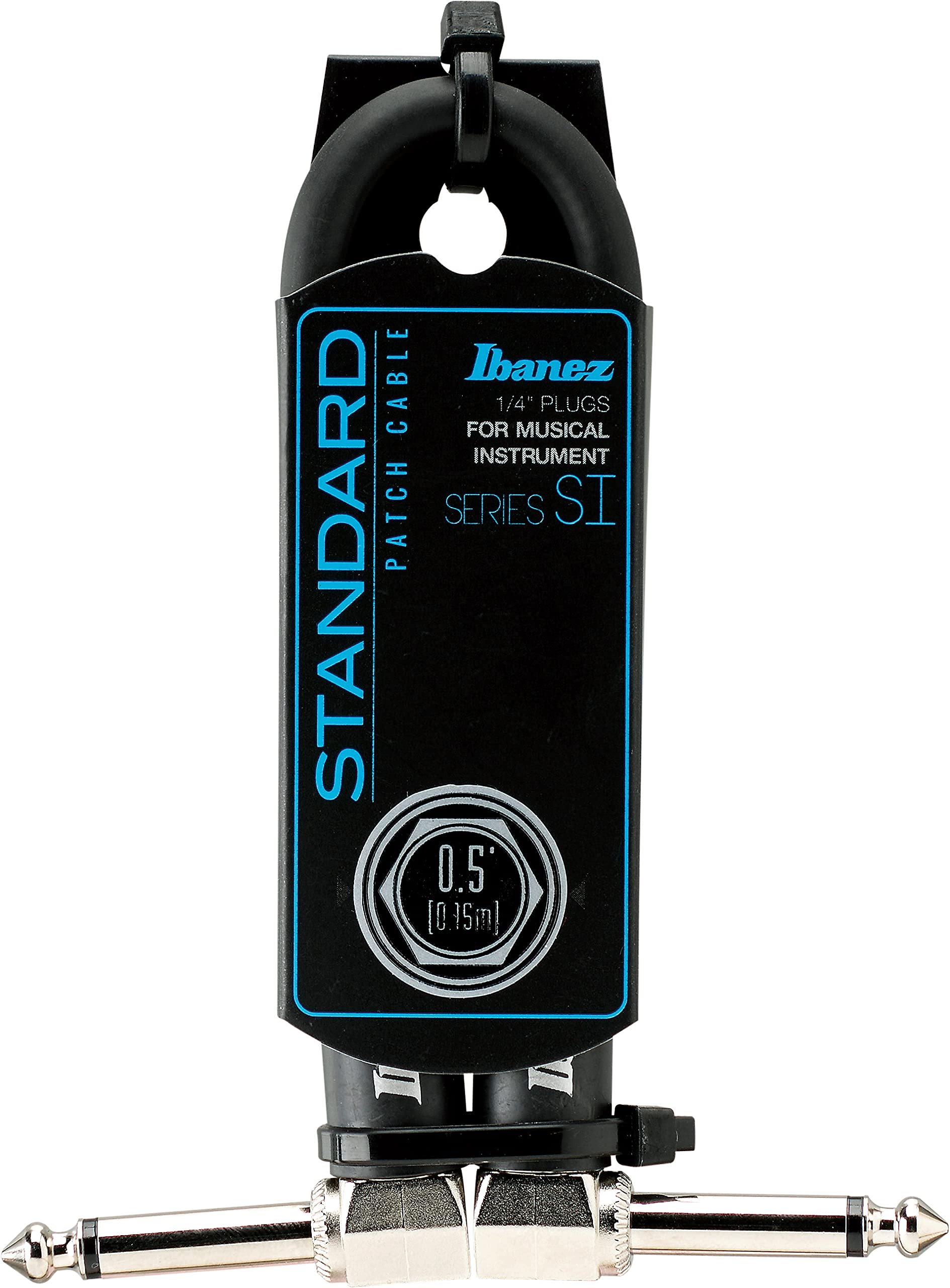 IBANEZ SI Series (Standard) Instrument Cable - 2 Angled Plugs Patch Cable Jack - Jack Black - 0.15 m / 0.5 ft (SI05P)