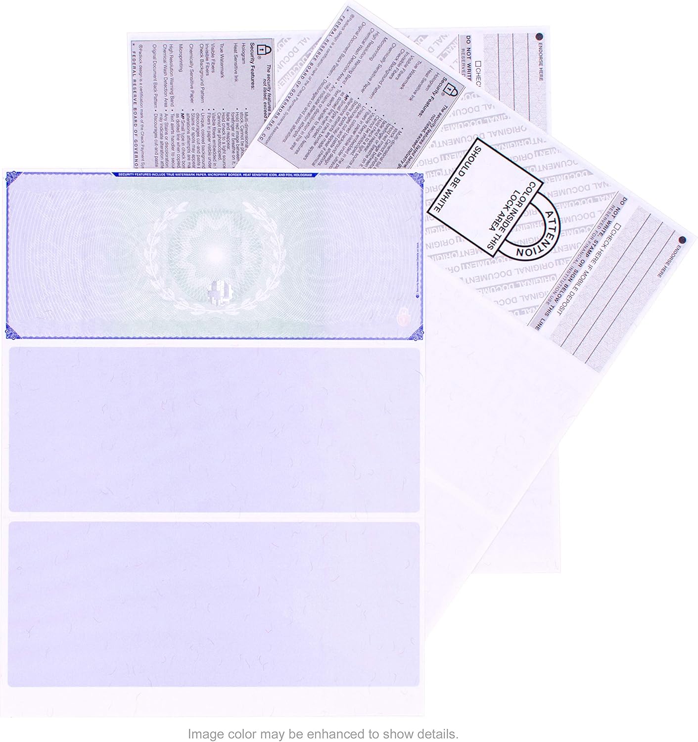 Blank Hologram Premium Computer Checks, Top High Security Laser Checks with Perforated Vouchers, Qty. 500 Blue Green : Office Products